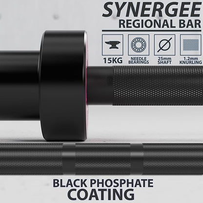 Synergee Regional Olympic 20kg Men’s and 15kg Women’s Hard Chrome & Black Phosphate Barbells. Rated