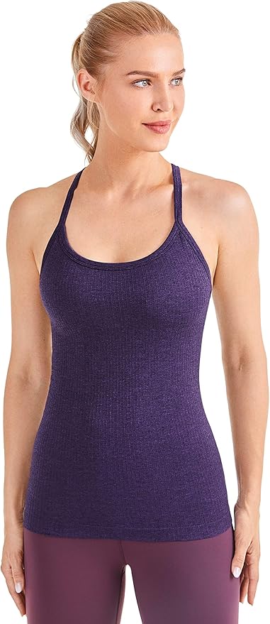 CRZ YOGA Seamless Workout Tank Tops for Women Racerback Athletic Camisole Sports Shirts with Built