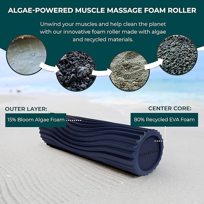 Oceanfoam Tidal Roller - Dark Navy - Muscle Massage Foam Roller for Back Pain & Stretching - Firm