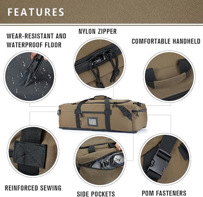 105l Large Duffel Bag For Travel, Gym & Sports - Water Repellent Polyester, Hidden Straps, Shoe