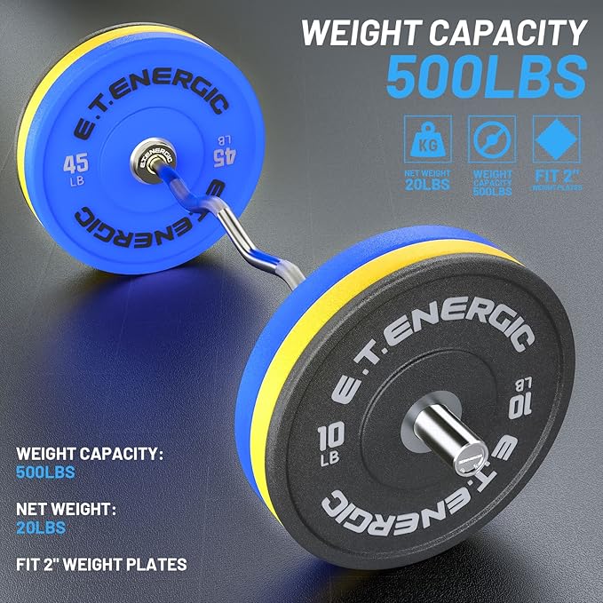 47" Olympic EZ Curl Bar 500-lbs Capacity Steel Barbell Suitable for 2" Weight Plates, 2-Inch Curl