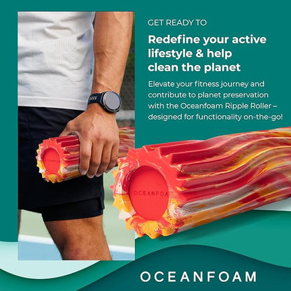 Oceanfoam Ripple Travel Foam Roller (11" x 3.35") Firm Mini Foam Roller for Physical Therapy, Deep