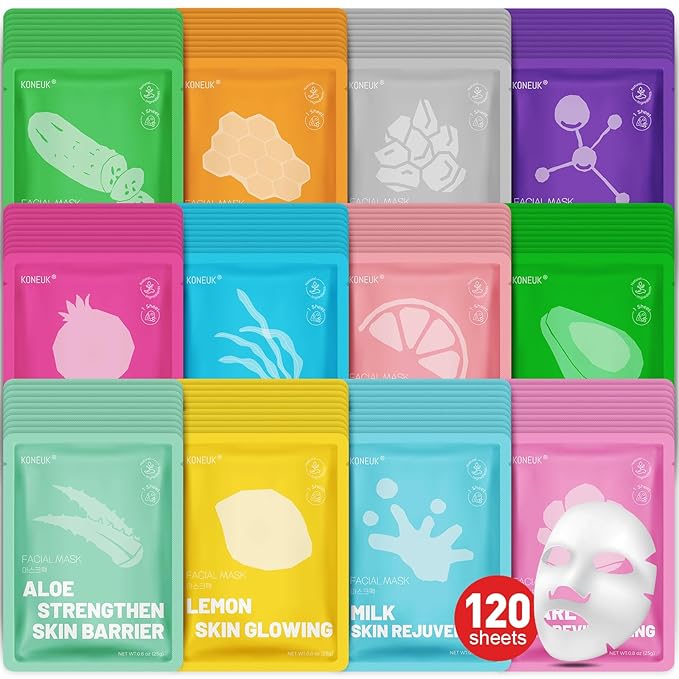 120 Pack Collagen Essence Sheet Face Masks Skincare, Moisturizing & Hydrating Face Mask for Skin