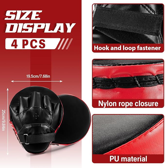 4-in-1 2 Pairs 8 oz Boxing Gloves and 4 Pcs Punching Mitts Set for Kids Men Women, Boxing Gloves