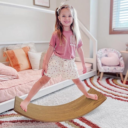 Gentle Monster Wooden Wobble Balance Board, 35 Inch Rocker Board Natural Wood, Kids Toddler Open