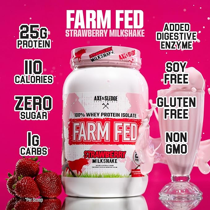 Axe & Sledge Farm Fed 100% Whey Protein Isolate | 25g Protein | Low Carb, Low Sugar, Gluten Free |