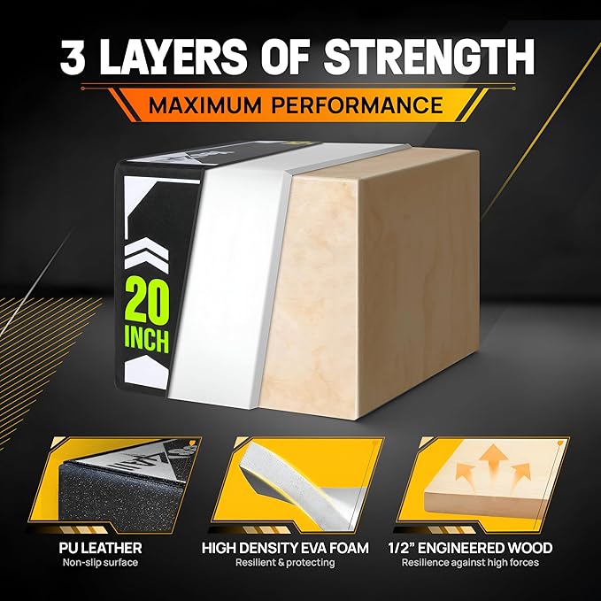Yes4All 3-in-1 Soft-Padded Plyo Box With Wooden Core, Non-Slip Multi-Use Cushioned Plyometric Jump