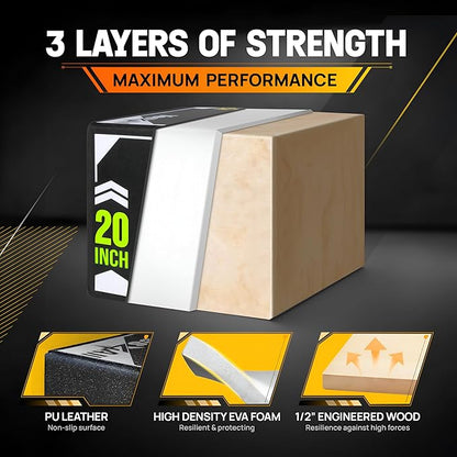 Yes4All 3-in-1 Soft-Padded Plyo Box With Wooden Core, Non-Slip Multi-Use Cushioned Plyometric Jump