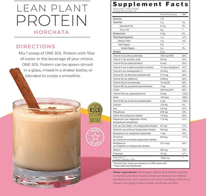 One Sol Lean Plant-Based Protein Powder, Pea & Brown Rice Protein, Low Carb, Vegan Friendly
