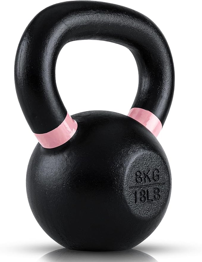 Single Cast Iron Kettlebell | Powder Coated - Wide Handle Weights for Core & Glute Workouts;