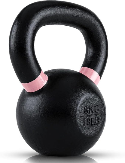 Single Cast Iron Kettlebell | Powder Coated - Wide Handle Weights for Core & Glute Workouts;