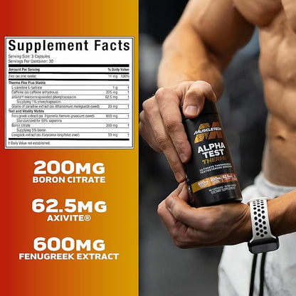 MuscleTech Thermogenic Testosterone Booster for Men, AlphaTest Thermo - T-Boost Mens Supplement