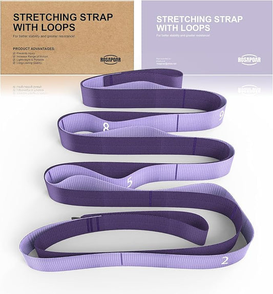 Stretching Strap with Loops - Non Elastic Yoga Straps for Physical Therapy, Durable Stretch Bands