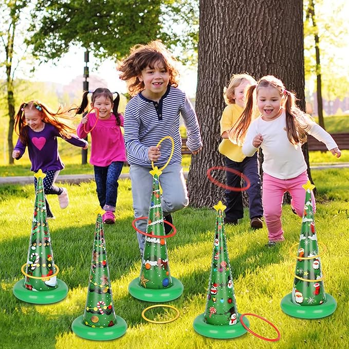 5 Pack Inflatable Christmas Tree Ring Toss Game,Christmas Party Games for