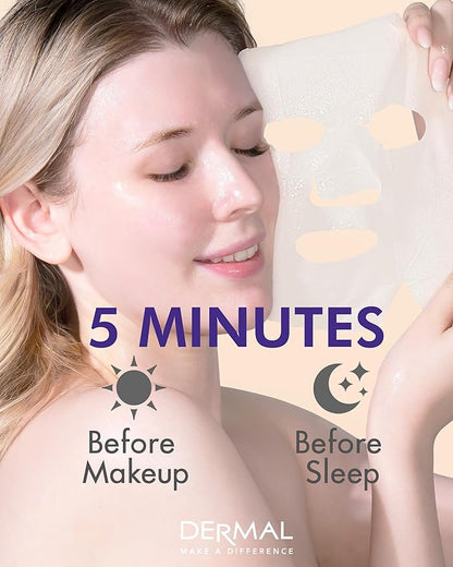 DERMAL Acai Berry Collagen Essence Facial Mask Sheet 23g Pack of 10 - Moisturizing & Firming Keeps