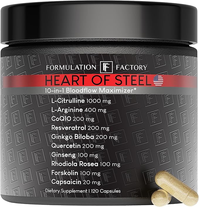 Heart of Steel: 10-in-1 Metabolic Maximizer Nitric Oxide Supplement, Blood Pressure Support, L