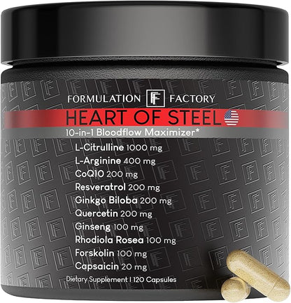 Heart of Steel: 10-in-1 Metabolic Maximizer Nitric Oxide Supplement, Blood Pressure Support, L