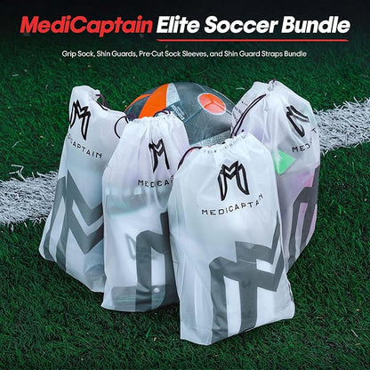 Soccer Grip Socks, Shin Guards, Pre Cut Sock Sleeves, and Guard Straps Bundle Pack - Essential