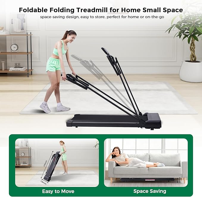 Walking Pad with Handle Bar, Folding Treadmill with Handles for Home Small Spaces, Compact Walking