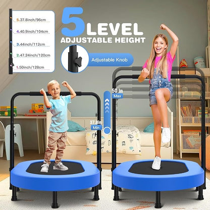ANCHEER 56" Double Mini Trampoline for Kids, Mini Rebounder with 5-Level Adjustable Handle