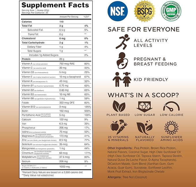 TRU Supplements Plant Based Protein Powder, BCAA, EAA, 20g Vegan Brown Rice & Pea Protein, 100