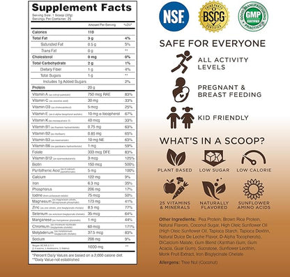 TRU Supplements Plant Based Protein Powder, BCAA, EAA, 20g Vegan Brown Rice & Pea Protein, 100