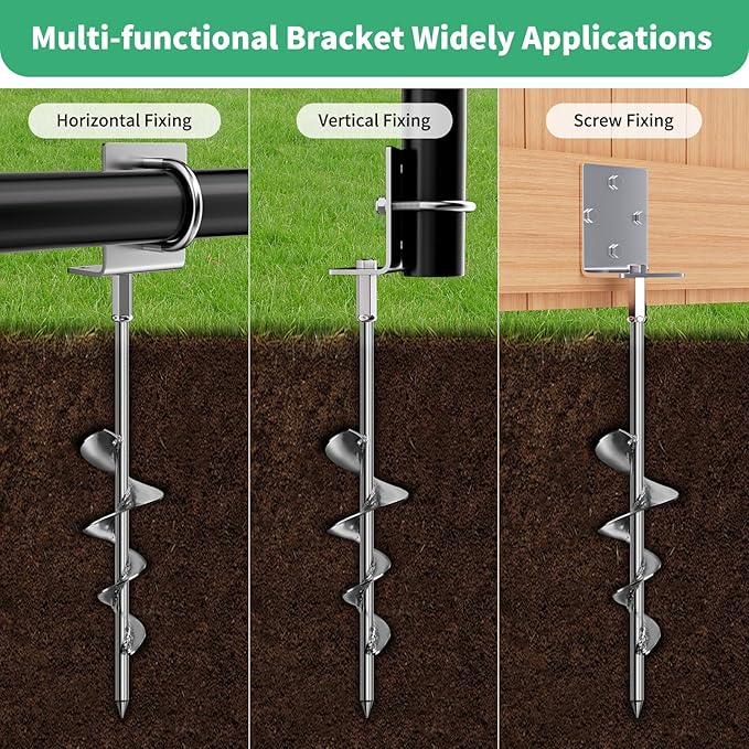 Phopich Multi-Purpose Ground Anchors Screw in, 16in 4Pack Fully Welded Heavy Duty Trampoline Stakes