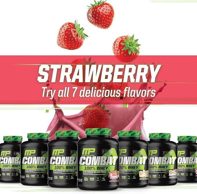 MusclePharm Combat 100% Whey Protein Powder, Strawberry Cream Flavor, Fast Recovery & Muscle Gain