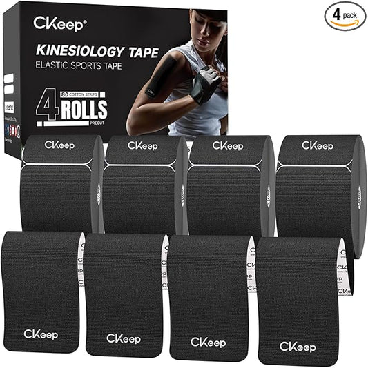 CKeep 4 Rolls Kinesiology Tape, Original Cotton Elastic Athletic Tape, 20 Precut 10" Strips Each