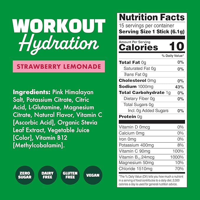 Waterboy Workout Hydration | 2,960mg Sugar Free Electrolyte Powder Packets | L-Glutamine + Vitamins