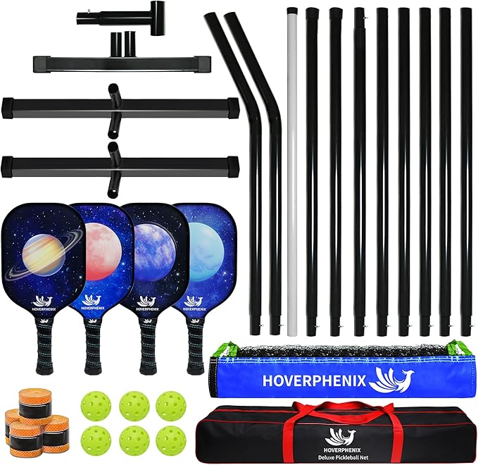 Hoverphenix Pickleball Net for Driveway, 22FT Regulation Size Pickleball Net with Paddles Set of 4