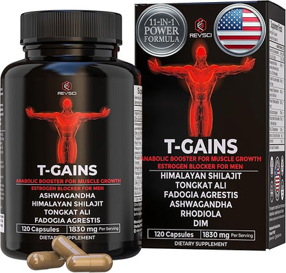 Anabolic Booster & Muscle Builder, T-GAINS Testosterone Supplement for Men, TRT Test Booster &