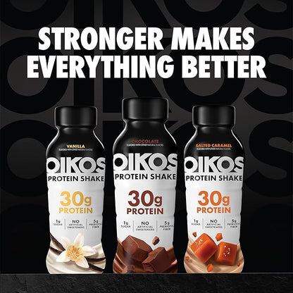 Oikos Protein Shake, Salted Caramel, 30g High Protein Drinks, Shelf Stable, Ready to Drink, 5g