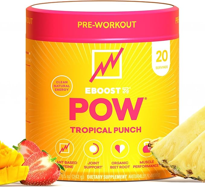 EBOOST POW Natural Pre Workout Powder ??20 Servings - Tropical Punch - A Pre Workout Supplement for