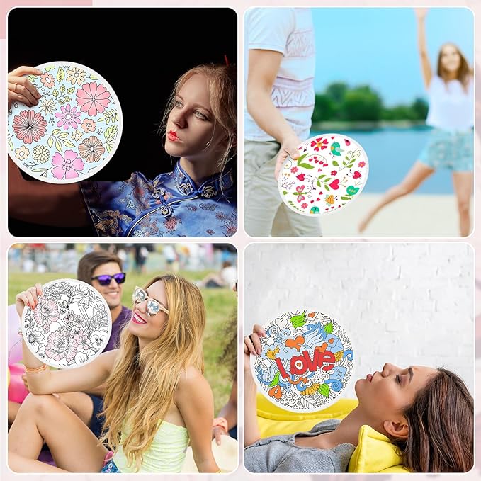 Gejoy Foldable Flying Disc Fans Bulk with Bags 9.8 Inch DIY Sublimation Handheld Cooling Fan Beach
