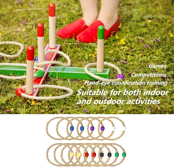 14 Pack Sisal Rope Ring Toss Game Replacement Parts for Adults and Kids, Outdoor Toss Rings for