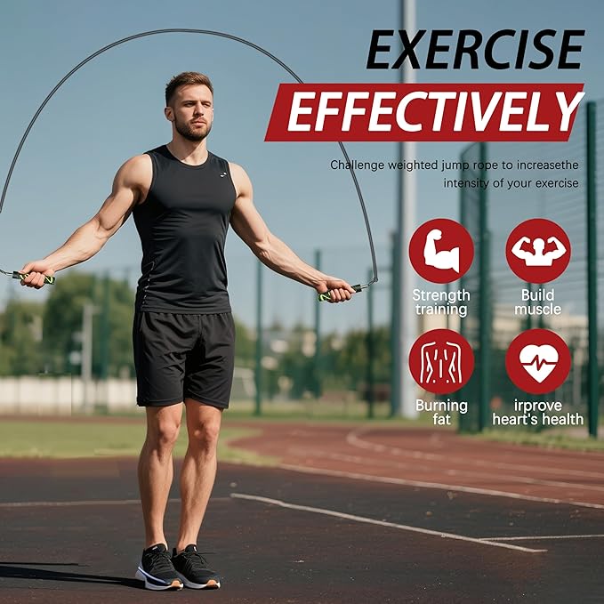 Weighted Jump Rope for Men Women -Interchangeable 1/5lb 1/4lb 1/2lb Heavy jump ropes - 360 Degree