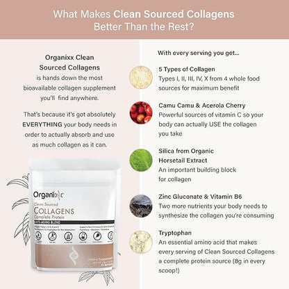 Organixx Collagen Peptides Powder with Vitamin C, Types I, II, III, V, X Hydrolyzed Collagen, Hair