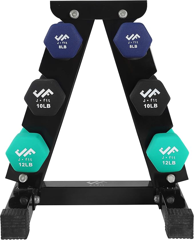JFIT Dumbbell Pairs or Sets – Neoprene & Vinyl Coated Hand Weights for Home Gym, Strength Training