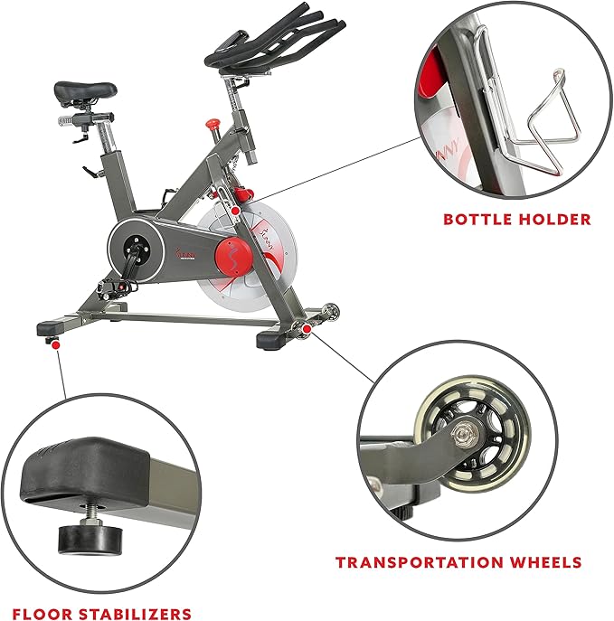 Sunny Health & Fitness Magnetic Exercise Bike, 44LB Flywheel & 300LB Weight Capacity for Intensive
