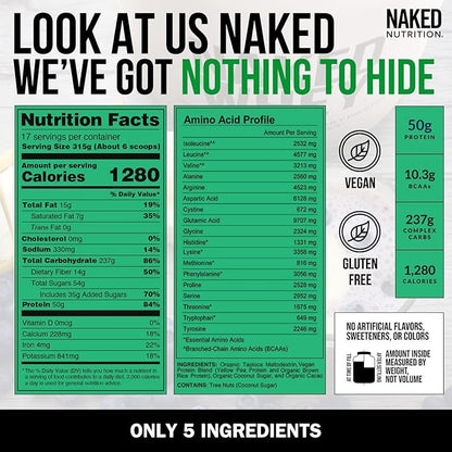 NAKED Vegan Mass - Chocolate Vegan Weight Gainer - 1,280 Calories, Non-GMO, Soy & Gluten Free, No