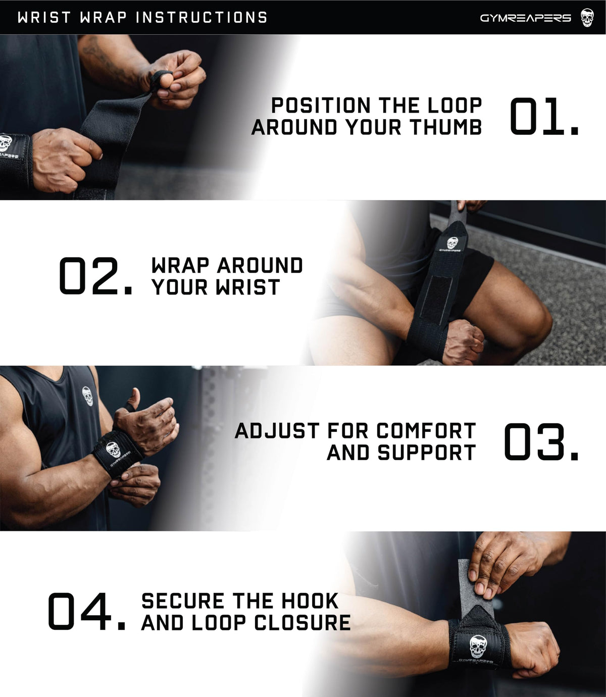 Gymreapers Weightlifting Wrist Wraps, Black/Rubber, 18"