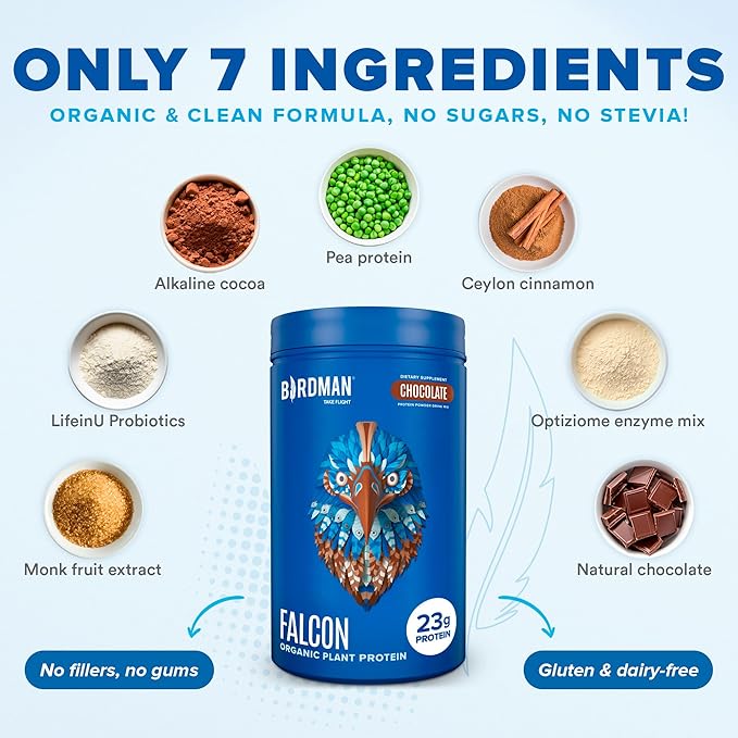 Falcon Vegan Protein Powder Organic, Stevia & Sugar Free, Plant Based Protein, Low Carb, Dairy