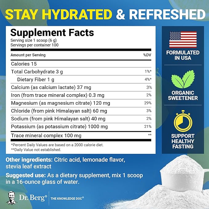 Dr. Berg Zero Sugar Hydration Keto Electrolyte Powder - Enhanced w/ 1000 mg of Potassium & Real