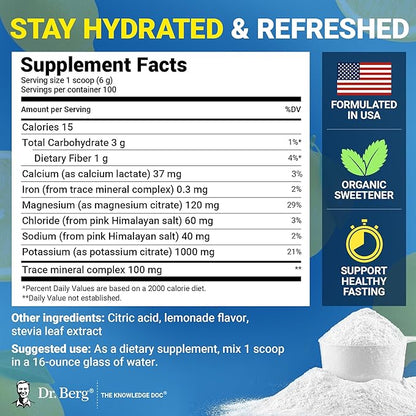 Dr. Berg Zero Sugar Hydration Keto Electrolyte Powder - Enhanced w/ 1000 mg of Potassium & Real