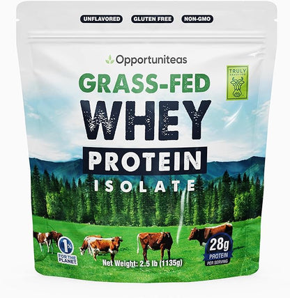 Opportuniteas Grass Fed Whey Isolate Protein Powder - Unflavored 28g Protein Powder Without