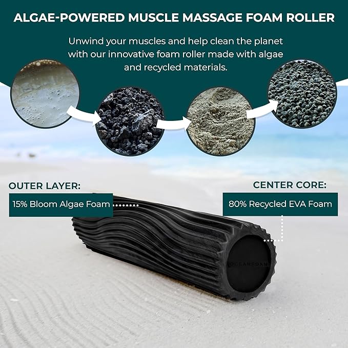 Oceanfoam Tidal Roller - Black & Charcoal Marbled - Muscle Massage Foam Roller for Back Pain &