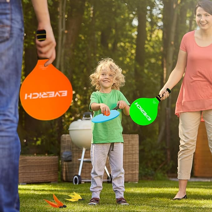 EVERICH TOY Paddle Ball Set, Badminton Set 4 Rackets, Great Gifts Easter Basket Stuffers for Kids
