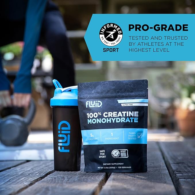 Fluid Creatine - 100% Creatine Monohydrate Powder, Unflavored, Informed Sport Certified, 5g per