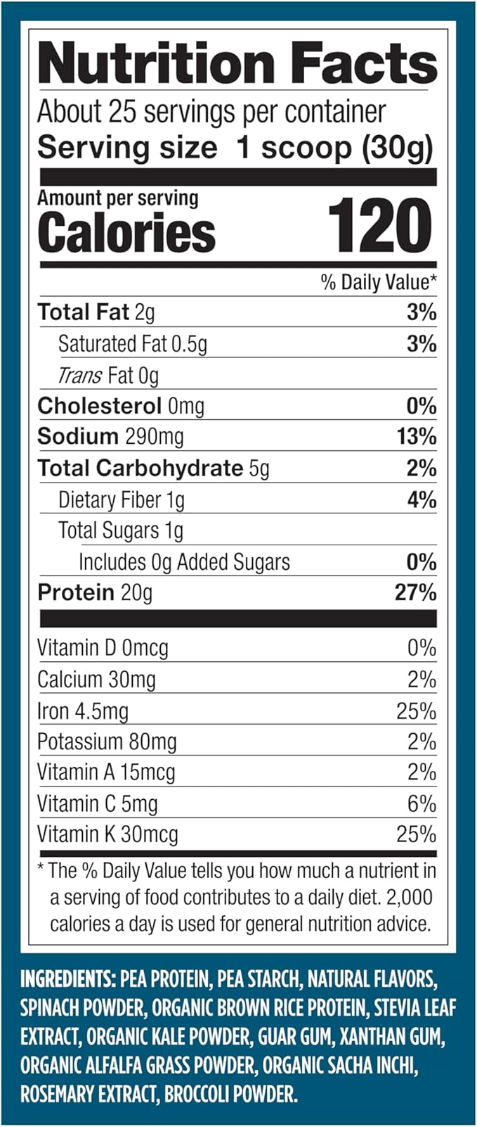 Vega Premium Protein + Supergreens - 20g Protein, Creamy Vanilla, 25 Servings, Spinach,Kale